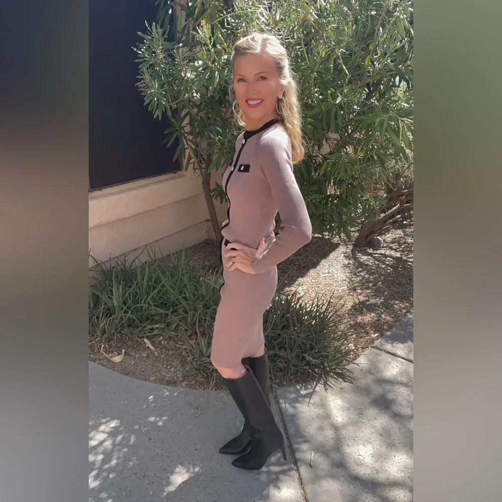 NWT RIB KNIT MIDI DRESS-KHAKI/BLACK-S - Picture 7 of 17